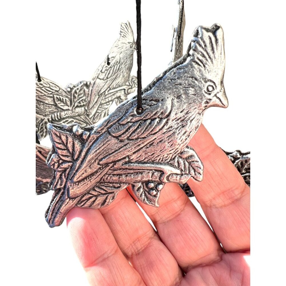Silver Cardinal Wind Chimes with Loop for Hanging 6 Cardinals 16" Long - Picture 5 of 8